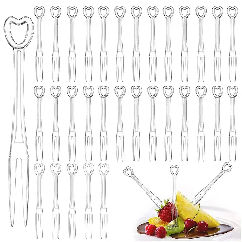100Pcs Disposable Fruit Forks, Plastic Cake Tasting Appetizer Cocktail Picks, Dessert Food Forks Sticks, Serving Supplies