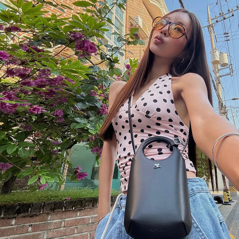 polka dot off shoulder tank full look