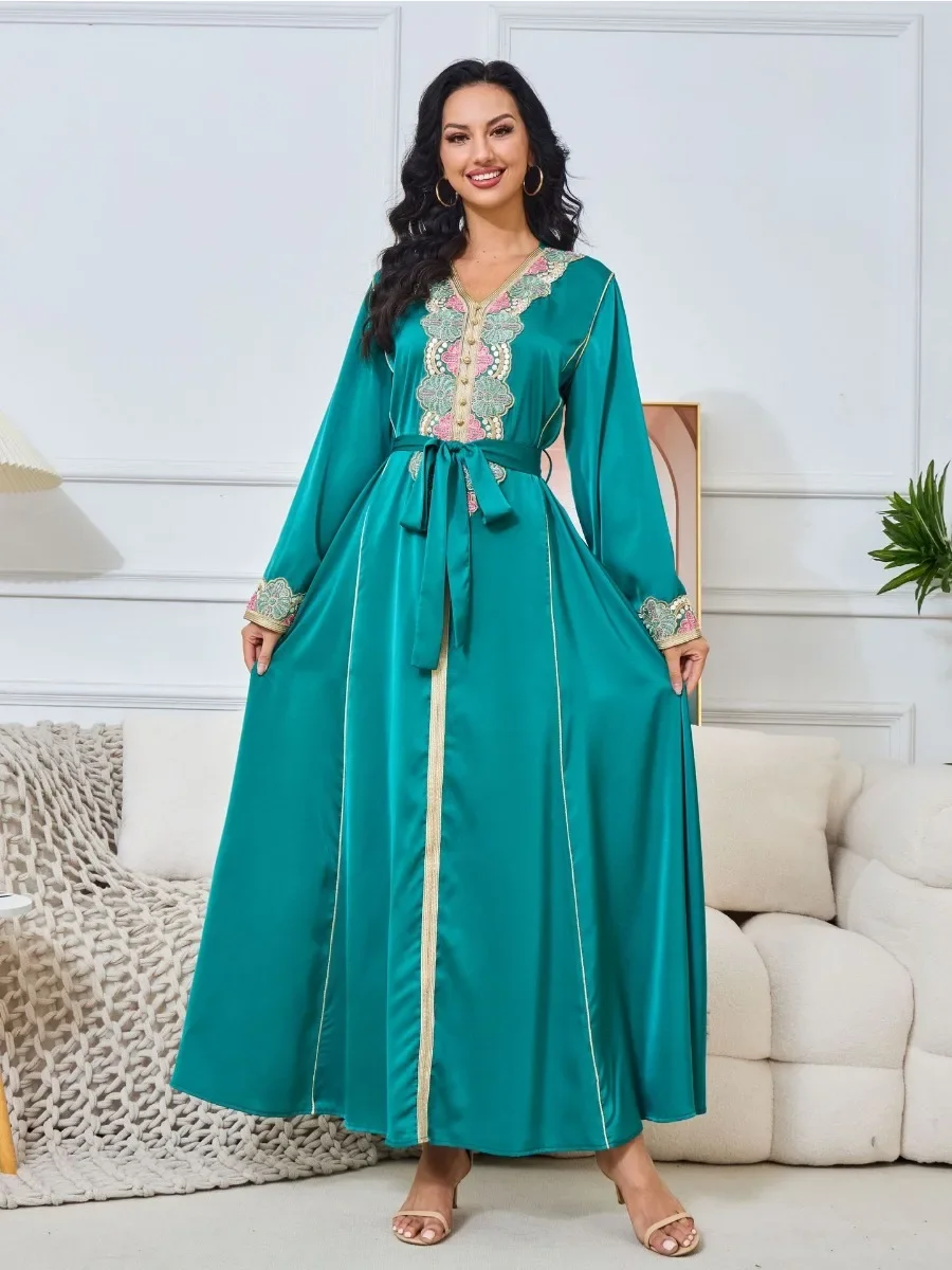 Muslim Women Eid Beads Caftan Kaftan Dress Jalabiya #25S158