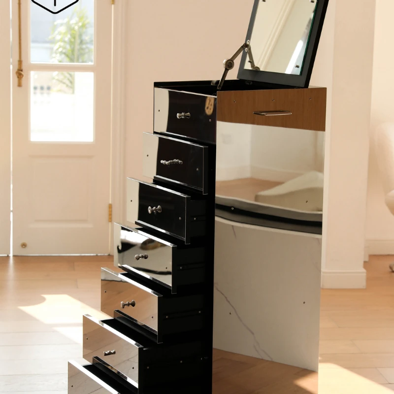 

Set wood room/mirrored stainless steel high cabinet, jewelry cabinet, simple modern drawer cabinet, sideboard, art design