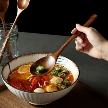 Cucchiaio di legno da cucina coreano, utensili da cucina giapponesi, cucchiaio da zuppa grande, cucchiaio di riso con manico corto per uso domestico, cucchiaio da zuppa 1