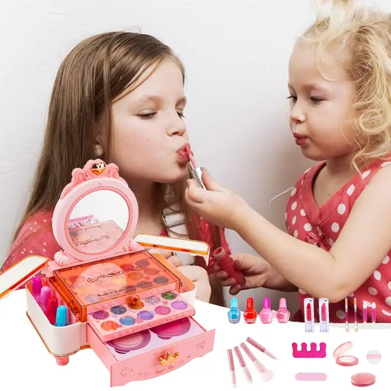 Kids Makeup Kit For Girls Real Washable Makeup Set Princess Play Make Up Toys Toddler Cosmetic Set Makeup Vanities Children's 4