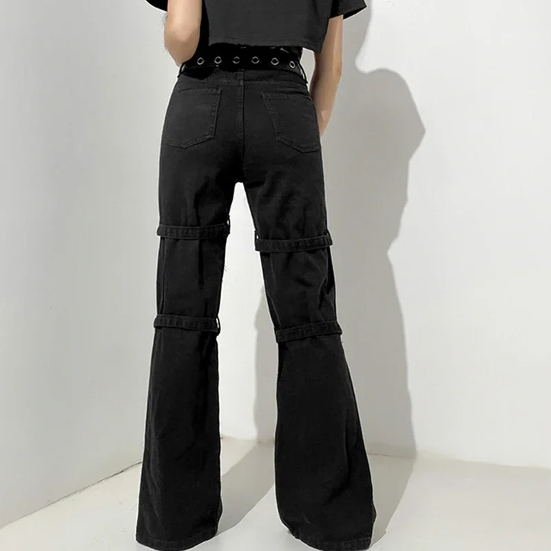 Gothic Bandage Women Baggy Jeans Y2K Aesthetic Harajuku Cartoon Print Black Denim Trousers Dark Academia Hight Waist Pants Punk
