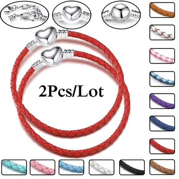 2Pcs/Lot Special Offer Leather Chain Bracelets Fit Handmade Beads Charm Bracelet Couples Pulsera Jewelry For Women Men Wholesale