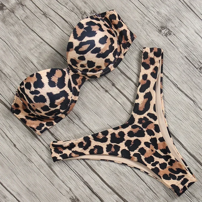 

Two Piece Swim Suit Swimwear Sexy Women Bikini Brazilian Swimsuit Push-up Bra Bikini Set Low-waisted Beachwear Leopard Bathing