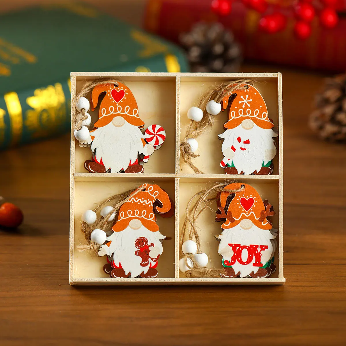 Christmas Wooden Pendants Gingerbread Man Gnomes Santa Claus Xmas Tree Hanging Oranment Xmas Decorations for Home Kids Gift