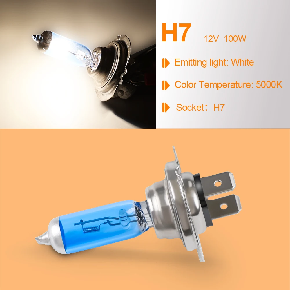 H7 55W 100W Halogen Headlight Car Light Hi/Lo Beam 5000K 12V White Fog Lights Bulb 2 Pieces Halogen Bulb Auto Accessories 5