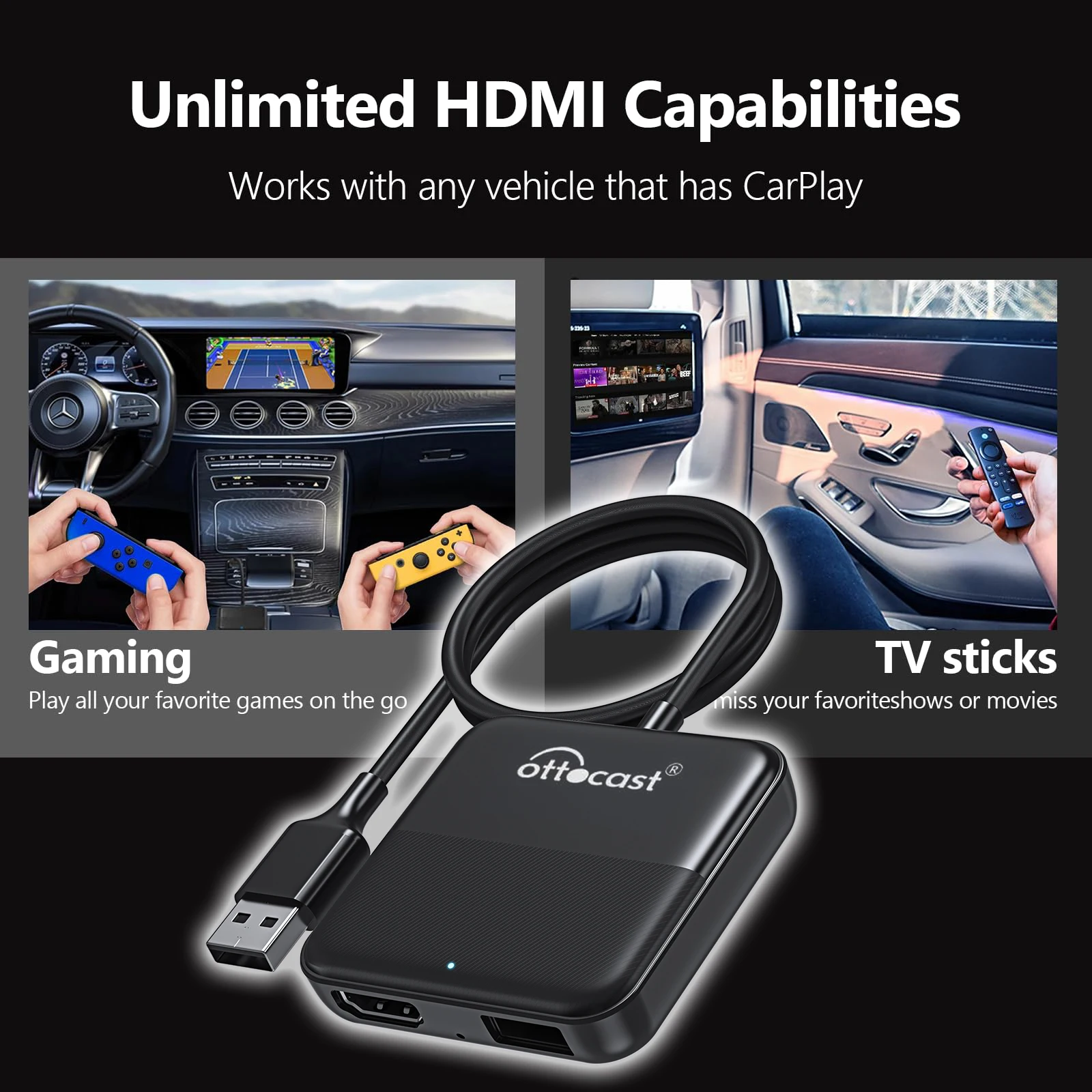 OTTOCAST Adattatore Wireless CarPlay Per IPhone | Plug & Play Con HDMI Per Intrattenimento Auto - Foto 3