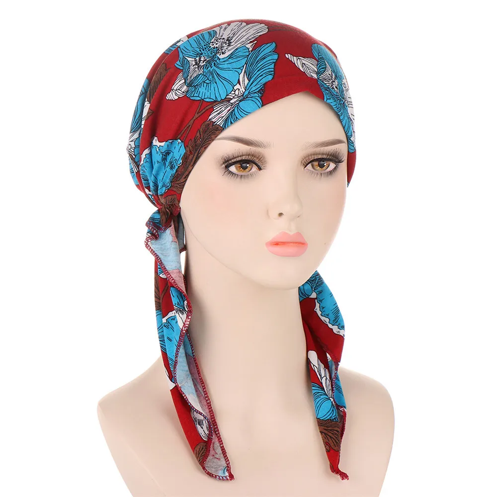 Turbanti Chemio Donne Musulmane Hijab Cancro Chemio Caps Fiore Stampa Turbante Cap Perda Di Capelli Foulard Elastico Musulmano Hijab Sciarpa Copricapi Hijab Donna - Foto 4