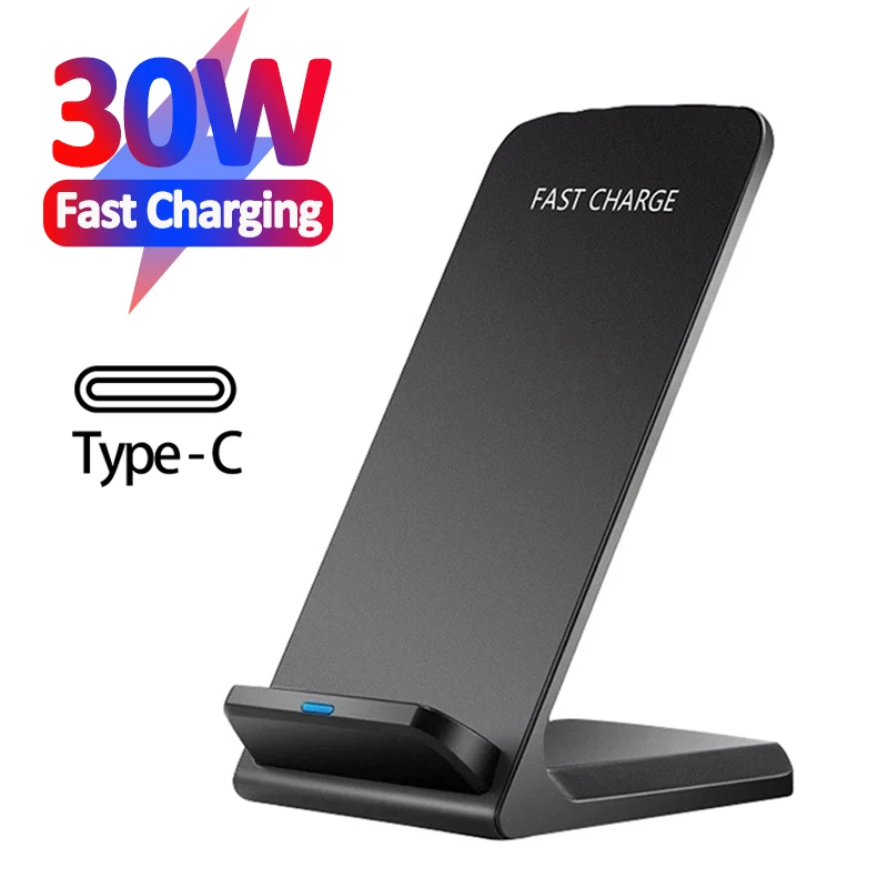 30W Qi Wireless Charger Stand For iPhone 13 12 11 X XR 8 Type C Induction Fast Charge Docking for Samsung S20 S10 Xiaomi Lg etc dual usb car charger