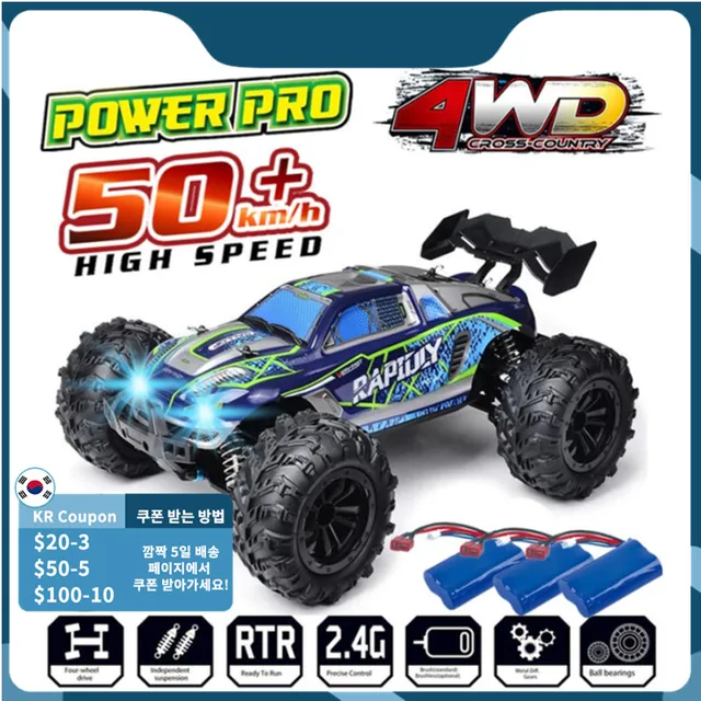 Rc Cars Off Road 4×4 with LED Headlight,1/16 Scale Rock Crawler 4WD 2.4G 50KM High Speed Drift Remote Control Monster Truck Toys 1