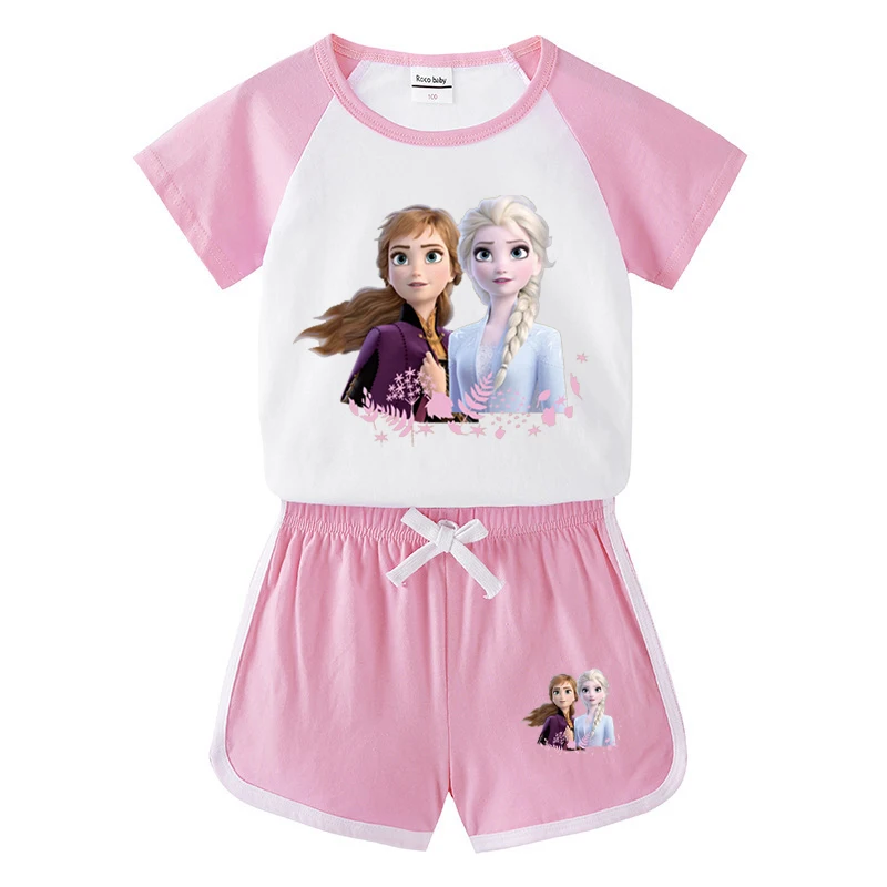 baby dress set for girl Frozen Baby Kids Clothing Sets Cartoon Girls Elsa Short Sleeve Cotton Baby Tops + Shorts 2Pcs Clothes Set Boys Summer Set baby outfit matching set