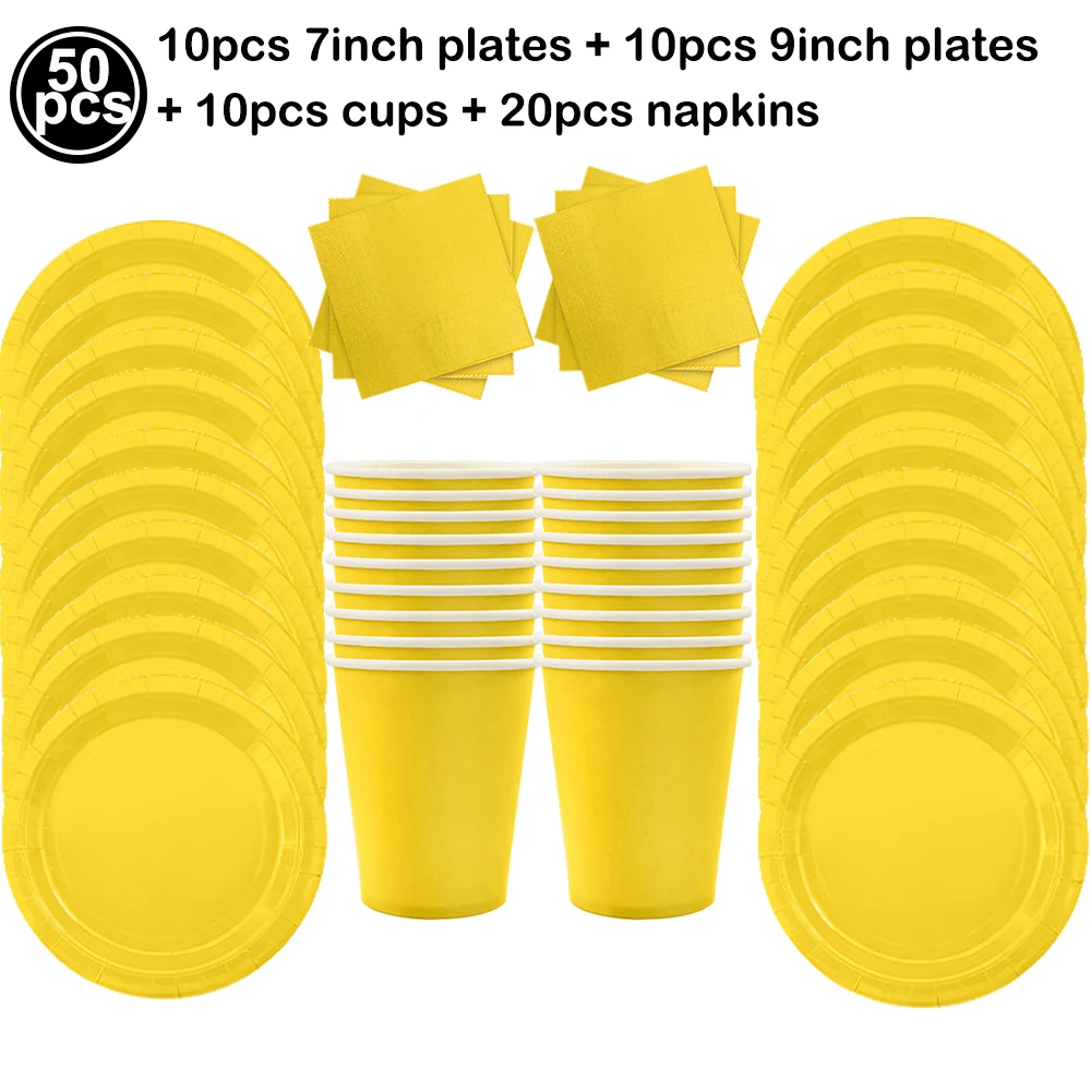 Yellow Party Supplies Tableware Set - Paper Plates, Napkins, and Cups