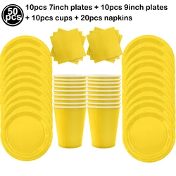 Yellow Party Supplies Tableware Set - Paper Plates, Napkins, and Cups (50pcs Tableware Set)