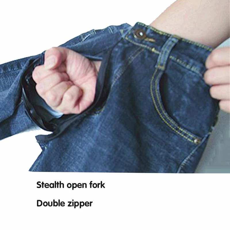 Men's Stretch Jeans Men's Invisible Open Crotch Quick Pants Couple Outdoor Sex Convenient Pants Loose Casual Pants Men Wide Leg 6