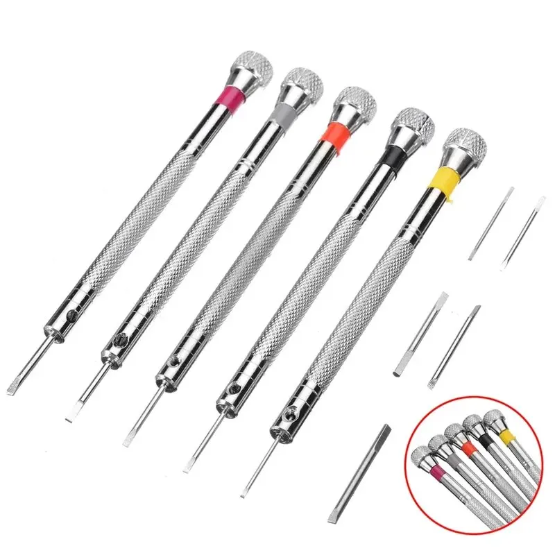 5 pcs/세트 0.8-1.6mm 스틸 스크루 드라이버 시계 수리 휴대용 시계 도구 밴드 제거 미니 링크 핀 시계 제작자 도구