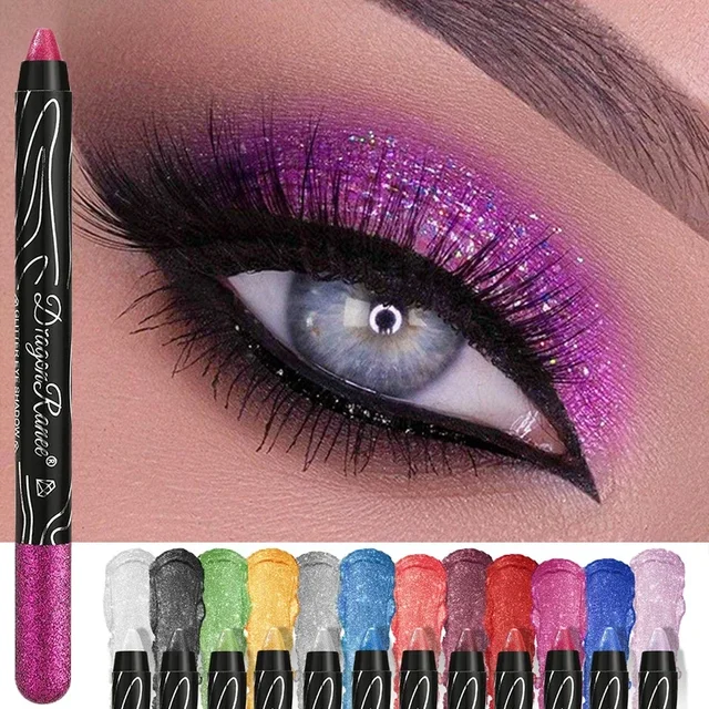 1Pc Metallic Purple Eyeshadow Pencil Glitter Silkworm Liner Pen Highlighter Long Lasting Gold Blue Cream Eye Shadow Stick Makeup 1