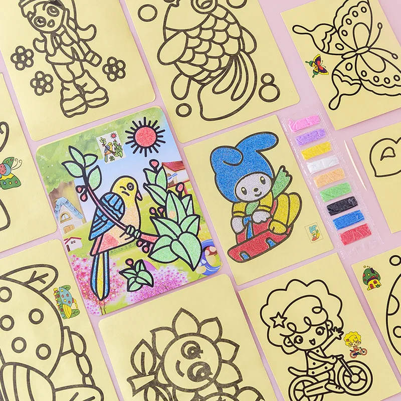 Cartoon Sand Painting Pictures DIY Drawing Education Toy for Kids Birthday Party Favors Kindergarten Prizes Treat Bag 15Pcs party toys educational toy toy gift filler