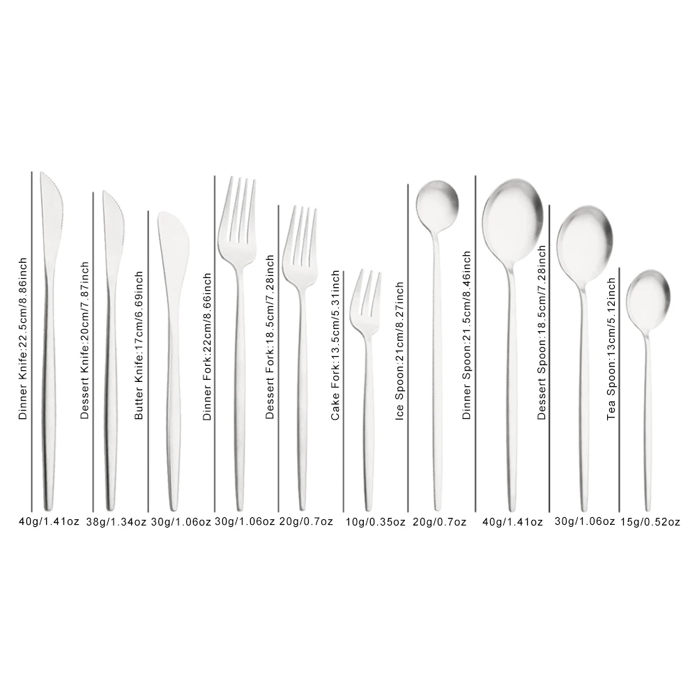 Description Picture 4 of item6Pcs Silver Tableware Set Knife Fork Long Handle Spoon Dinnerware Dessert Flatware Matte Cutlery Stainless Steel Silverware