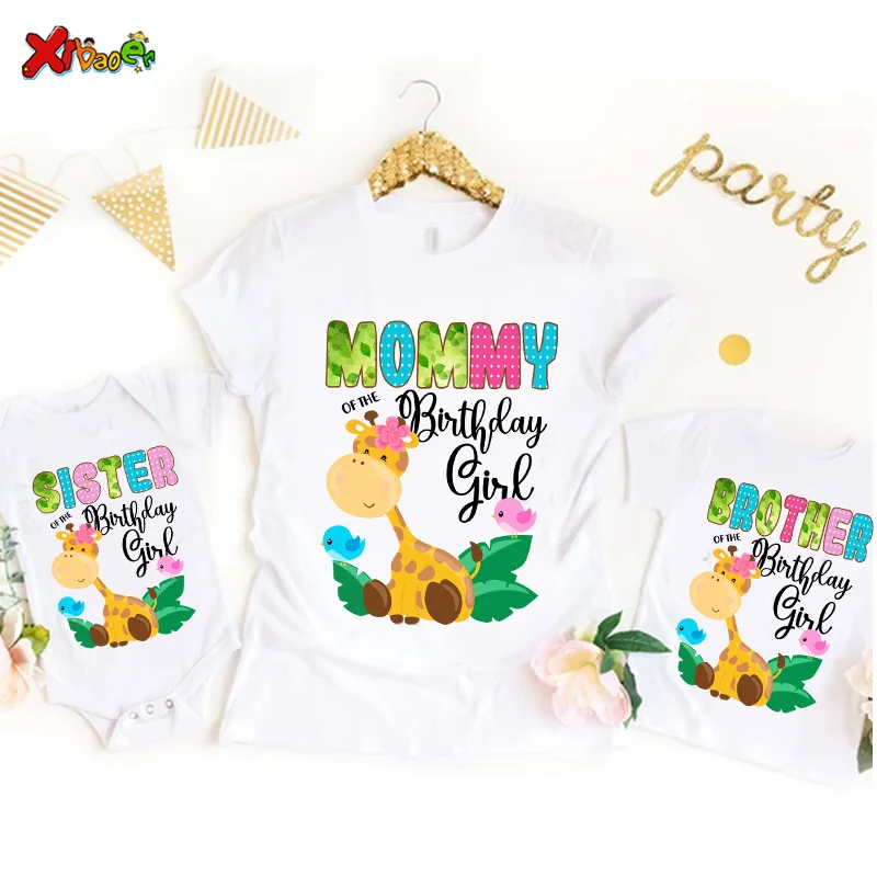 

Birthday T Shirt Giraffe for Kids Family Matching Zoo Animal Clothes Kids Boys Giraffe Party Girls Clothing Outfit Custom Name