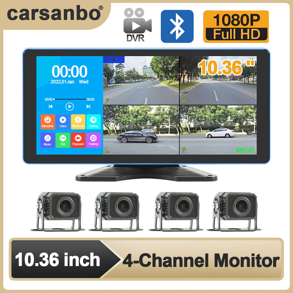 

Car 10.36 Inch 4-channel Split Screen MP5, with AHD 4 Cameras, Suitable for Truck/bus/trailer/RV, DVR Video Recorder Monitor