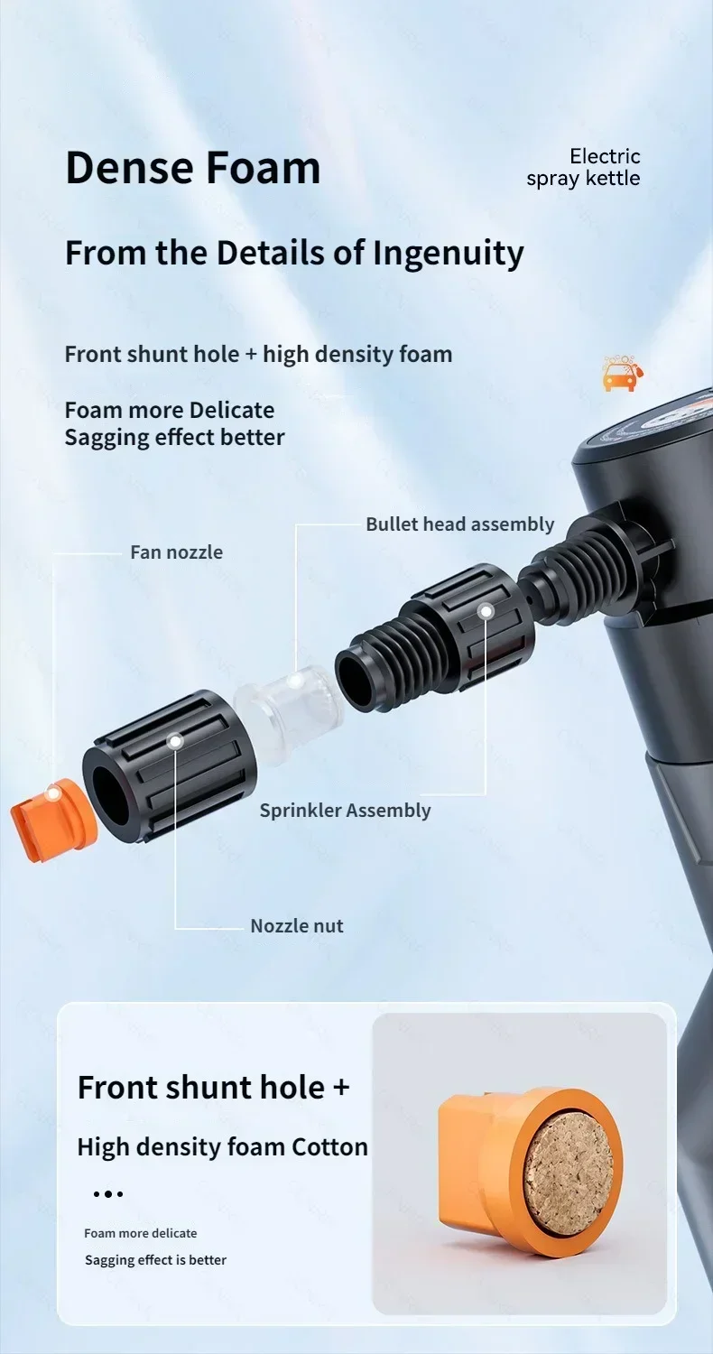 Elektrisches Schaumspray2L, handgehaltene Schneeflocken-Schaumdüse, Auto-Reinigungsspray, Reinigungszubehör, Hochdruck-Autowaschpistole. – Detail 12