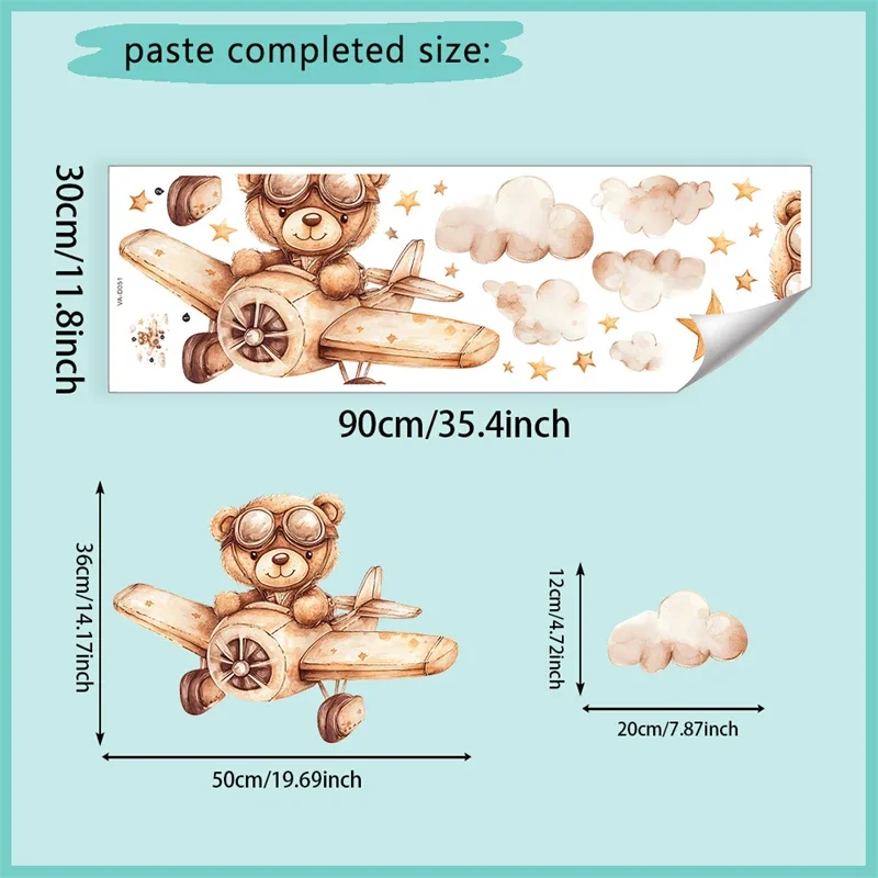 Cartoon Bear Pilot Airplane Wall Stickers for Children's Room Kids Room Wall Decoration Bedroom Decals Living Vinyl wall stickers wall sticker