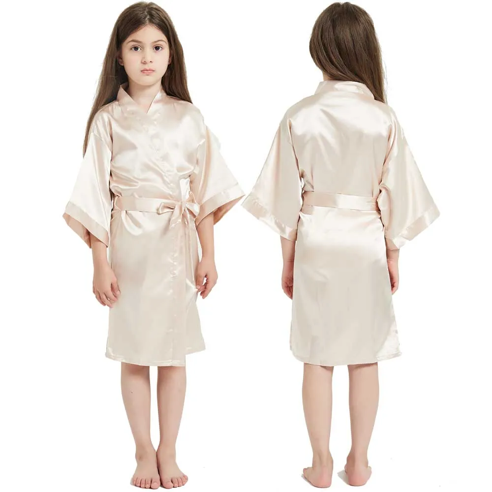 Pink Bathrobes for Girls Nightwear Satin Silk Kids Robes Summer Girl Nightgown Sleepwear Children Kimono Wedding Spa Party Dress - 5