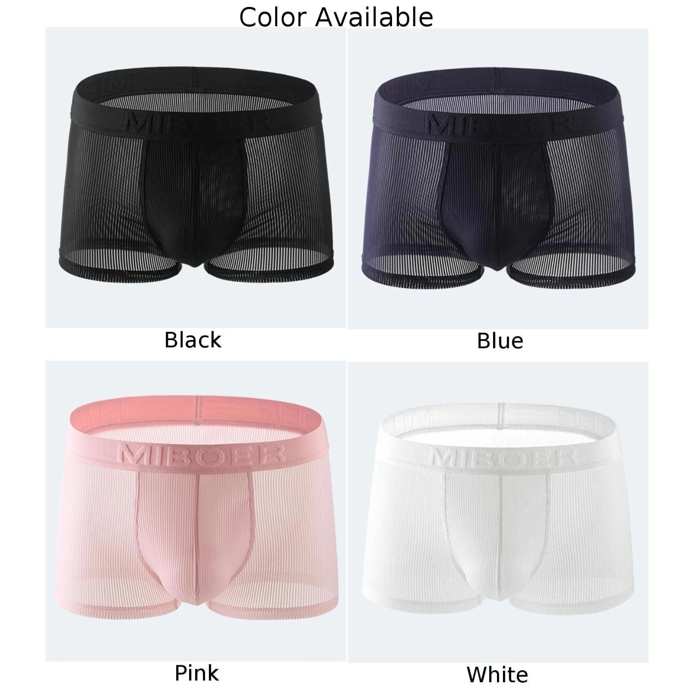 Mens Mesh Underwear Soft Pouch Sheer Panties Seamless Middle Waist Boxer Briefs Solid Thin Underpants Sexy See Through Lingerie