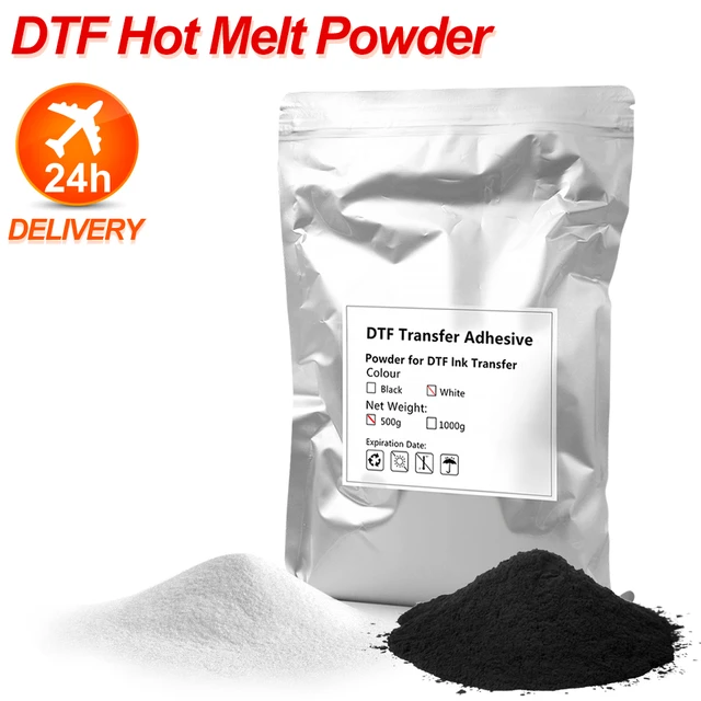 DTF Powder Digital Transfer Hot Melt Adhesive 500g DTF Pretreat Powder  Transfer Printer Direct Print on All Fabric DTF Powder for Sublimation on  Cotton Black & Dark Garments (Black)