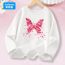Pink Flower Butterfly Graphic Long Sleeve Girls' Fashion Tee - 14T (White1)