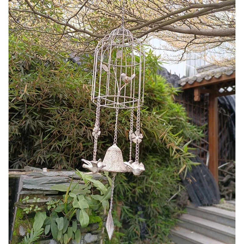 Bird Cage Style Outdoor Wind Chime Cast Iron Birdhouse Garden Bell D&eacute;coration De Jardin Carillon &agrave; Vent Japonais 윈드벨