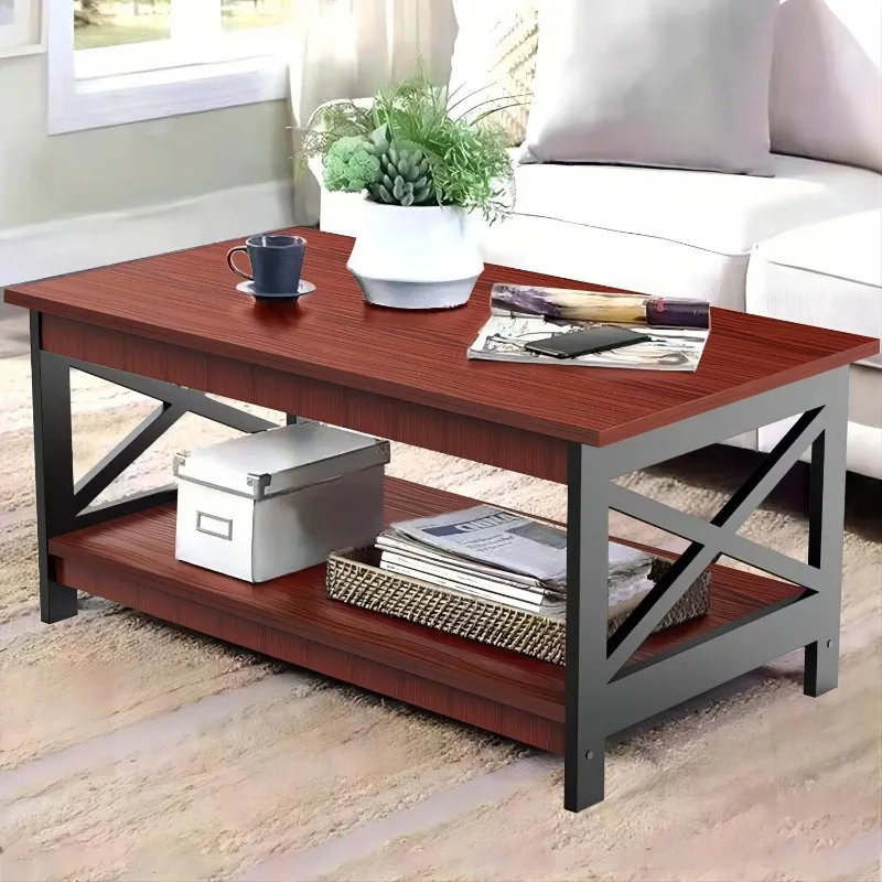 

Coffee Table with Storage Shelf for Living Room Easy Assembly, Teak color