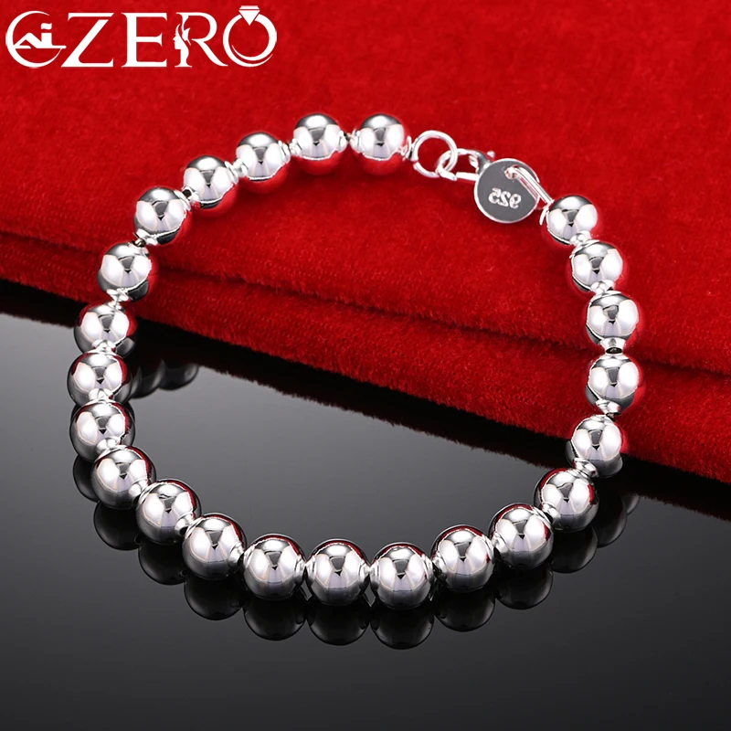 925 Sterling Silver Bracelet For Women 8mm Smooth Beads Chain Fashion Jewelry Party Elegant Charm Accessories Christmas Gift