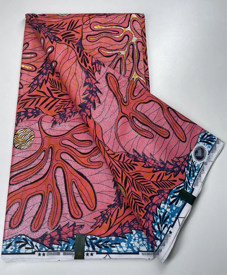 New African Grand Ankara Wax Fabric Pagne Loincloth Prints Batik Glitter Golden Soft Cotton Material Stuff For Sew Uniform Dress