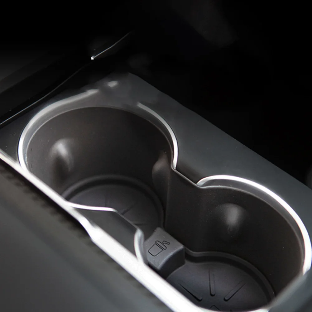 

1pc For Tesla Water Cup Holder Mats For Model 3 For Model Y Car Upgraded Drink Insert Non-Slip Coaster Pad Black + Grey ABS