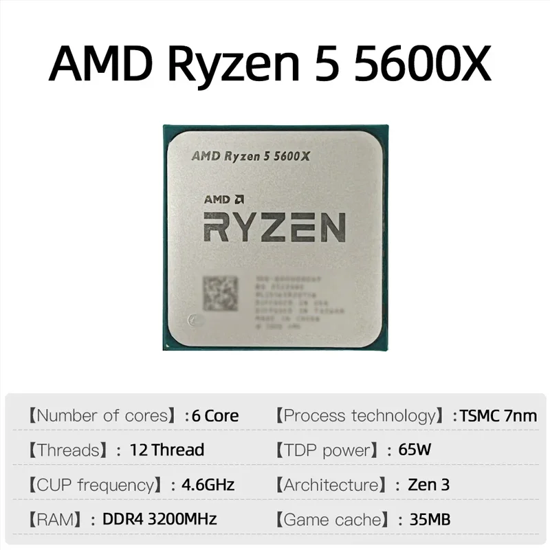 AMD Ryzen 5 5600X AMD R5 5600X CPU 6코어 12스레드 4.6GHz 언락 데스크탑 프로세서 소켓 AM4 게이밍 CPU (패키지 미포함)