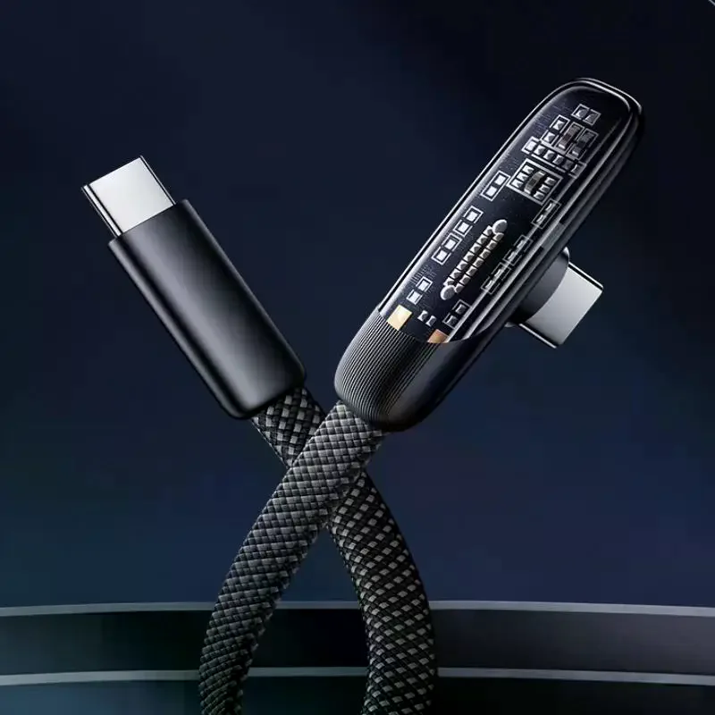 직각 USB 타입 C to C 케이블 60W 고속 충전 데이터 라인 플랫 나일론 편조 90도 엘보 USB-C 와이어 코드