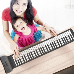 Portable Folding Multifunctional Silicon 61 Keys Roll Up Piano Electronic Hand-Rolling Piano With Built-In Loud Speaker