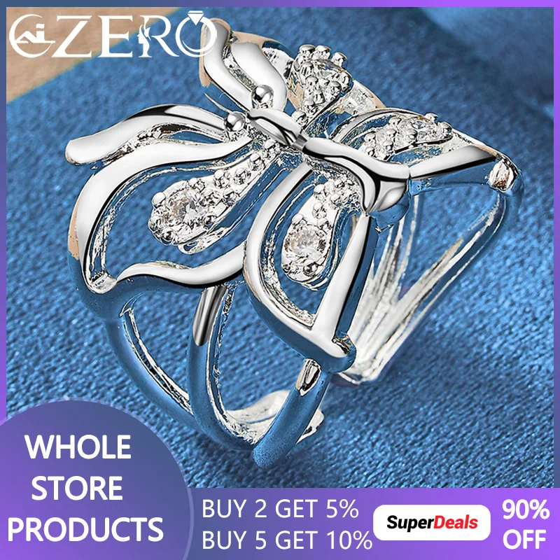 ALIZERO 925 Sterling Silver Butterfly AAA Zirconia Rings For Women Wedding Engagement Ring Fashion Party Jewelry