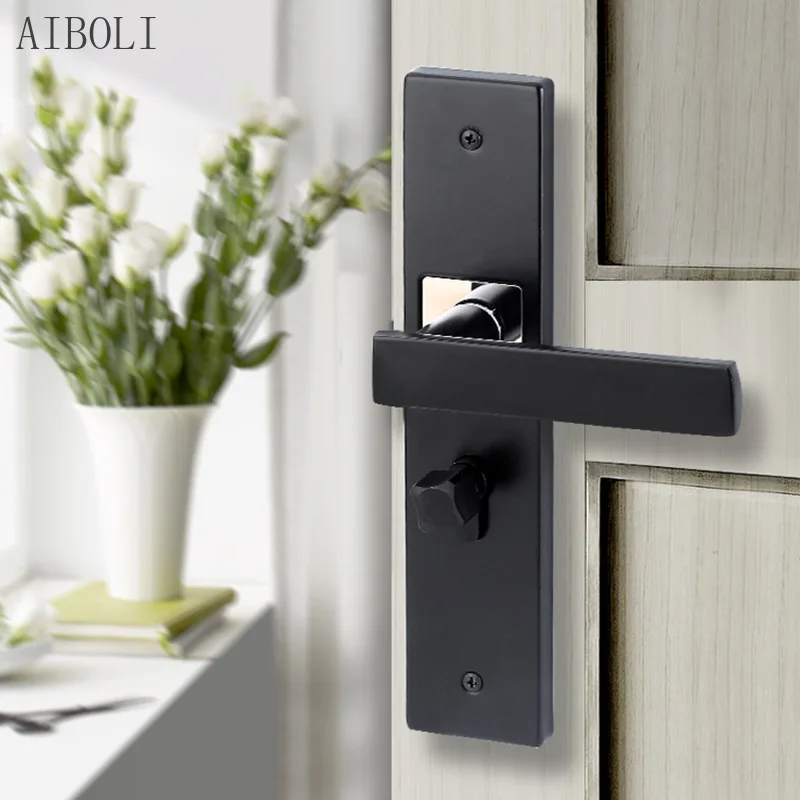 

Modern Simple European Style Mute Yellow Bronze White Black Gray Indoor Household Room Bedroom Solid Wood Handle Door Lock