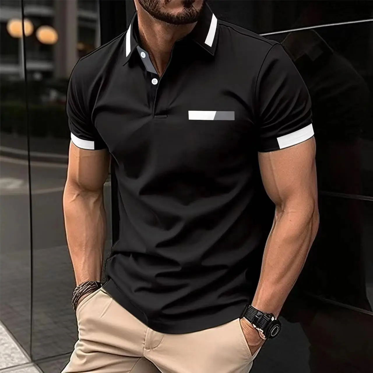 Polo Shirt Men Summer Casual Short-sleeved Solid Color Lapel Business Sports Breathable