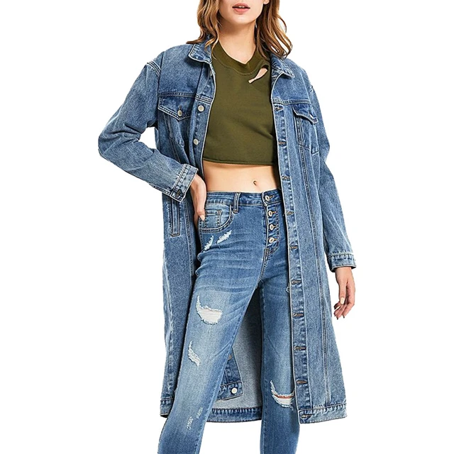 Women's Distressed Autumn Loose Long Denim Jean Trucker Jacket – HiHalley