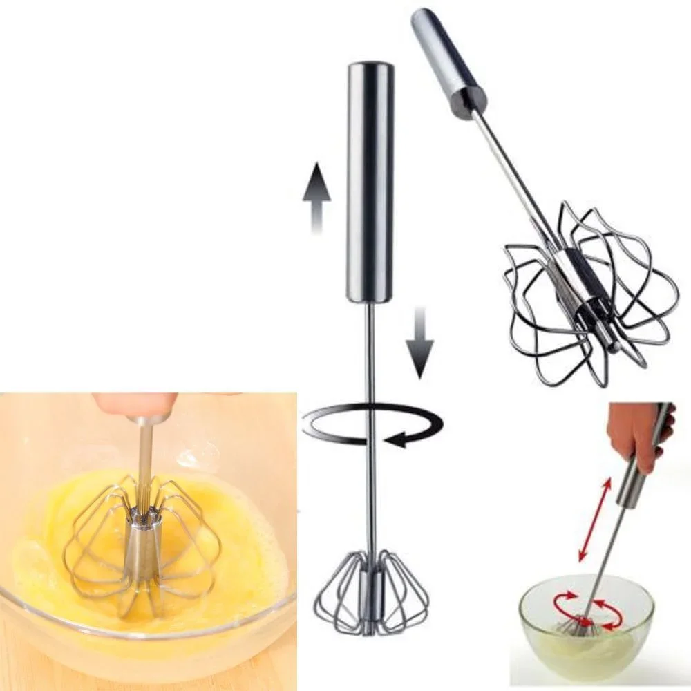 

Semi Automatic Egg Beater 304 Stainless Steel Egg Whisk Manual Hand Mixer Self Turning Egg Stirrer Kitchen Accessories Egg Tools