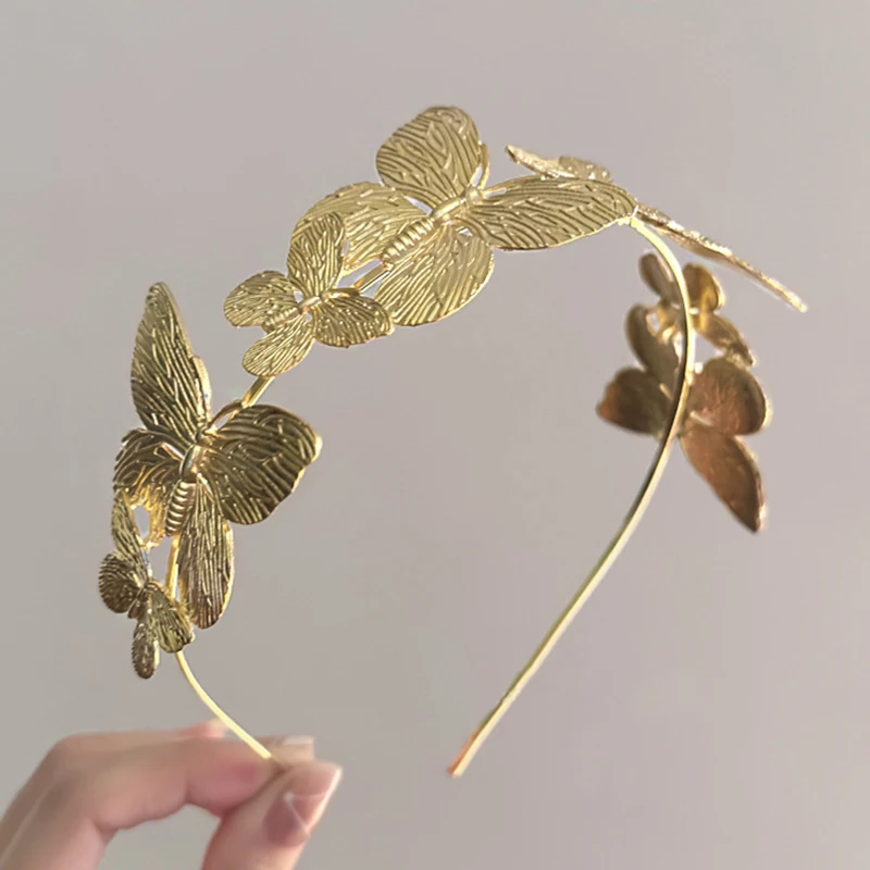 

Повязка для волос с золотыми бабочками, свадебный головной убор, милые Винтажные заколки для волос с бабочками, высококачественные повязки для волос с насекомыми и бабочками