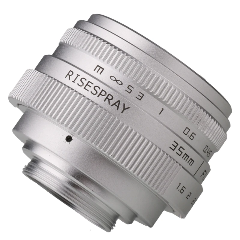 Camera Lens Silver Mini 35mm f/1.6 APS-C CCTV + adapter ring for Panasonic/Olympus Micro 4/3 Sony E A6600 6500 Canon EOS-M M50 Fujifilm