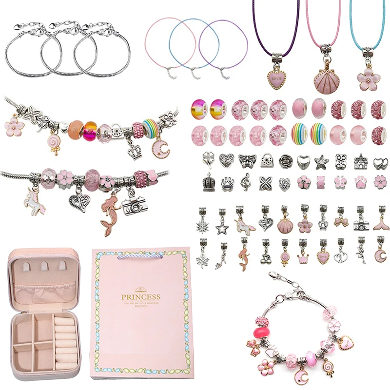 

66pcs DIY Beaded Bracelet Set With Storage Box Christmas Gift Acrylic Large Hole Beads Girls Bracelet Handmade Jewelry Making