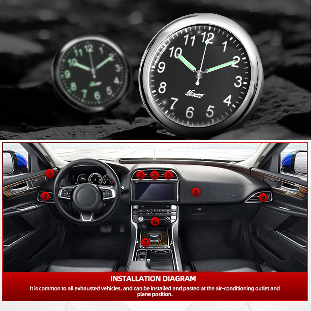 Car Clock, Mini Quartz Analog Car Dashboard Time Air Vent Stick-on