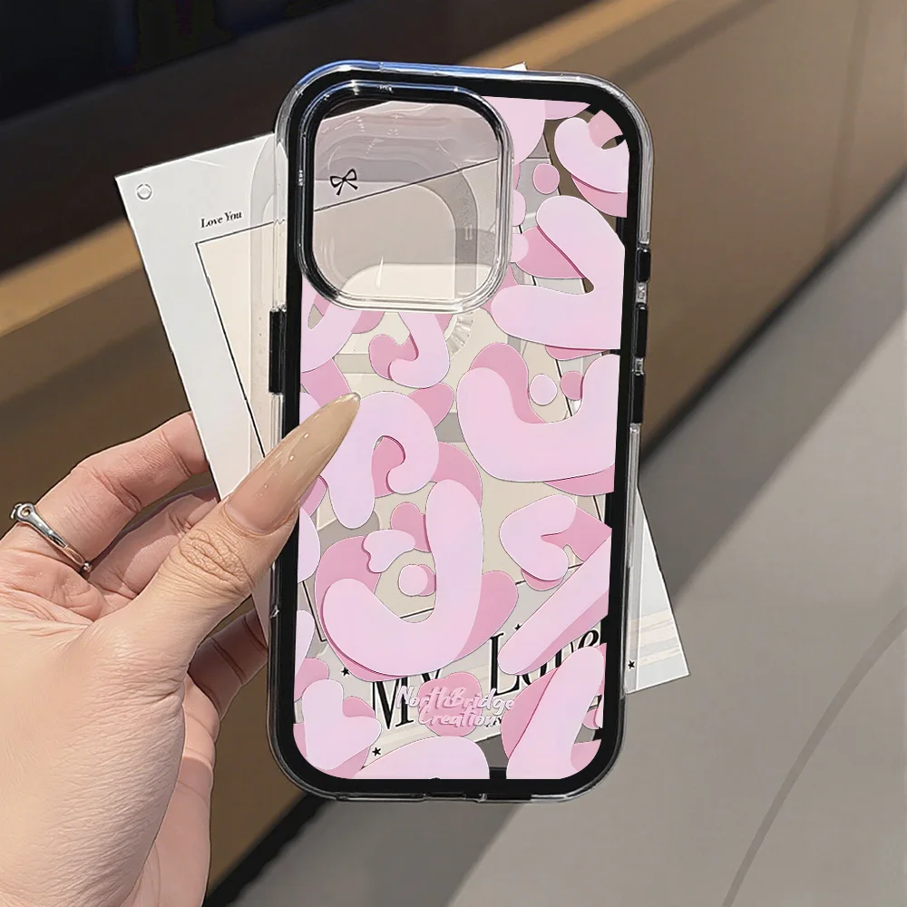 Pink Irregular Letters Shockproof Phone Case - Stylish Dual-Layer Protection