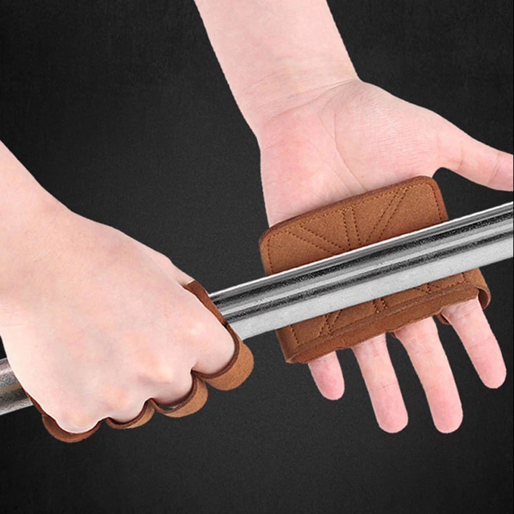 1 Pair leather weight-lifting training gloves palm protection fitness sports gymnastics grips pull-ups workout
